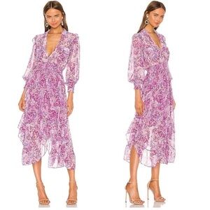 Misa Los Angeles Kaiya Dress in Lilac Floral Purple Midi Size Small